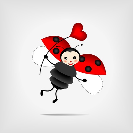 cute flying ladybug holding  red heartのイラスト素材