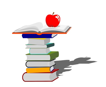 stack of books with red apple - education concept -vector illustrationのイラスト素材