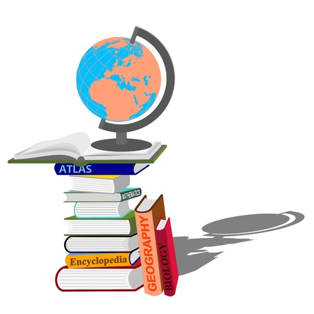 stack of books with  globe on white background - education concept - vector illustrationのイラスト素材