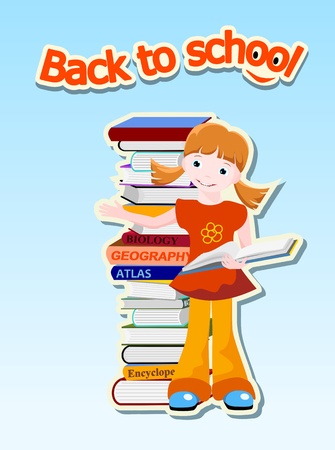 girl with books  and text  back to school , education concept - vector illustrationのイラスト素材