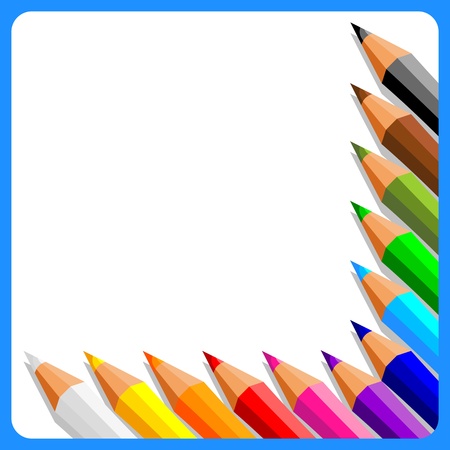collection of crayons on white background in blue frame - vector illustrationのイラスト素材