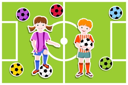 young football players with ball,  football  soccer  theme - vector illustrationのイラスト素材