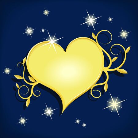 decorative golden heart on dark night sky with stars - vector illustrationのイラスト素材