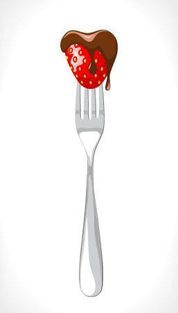 fork with strawberry dipped in the chocolate - vector illustrationのイラスト素材