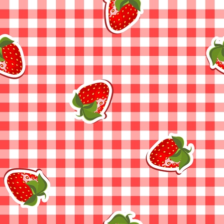 seamless pattern with red and white canvas and strawberries のイラスト素材