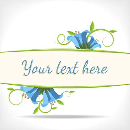 herbal background - banner with green twigs and flowers of bluebell のイラスト素材