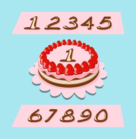 birthday cake with strawberries, numbers can be replaced のイラスト素材