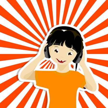 asian boy with headphones listening to musicのイラスト素材