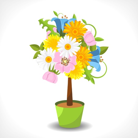 abstract flower tree in the pot illustrationのイラスト素材