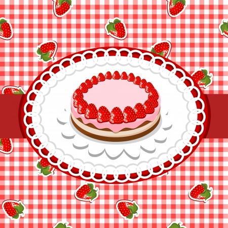 strawberry birthday cake, invitation card illustrationのイラスト素材