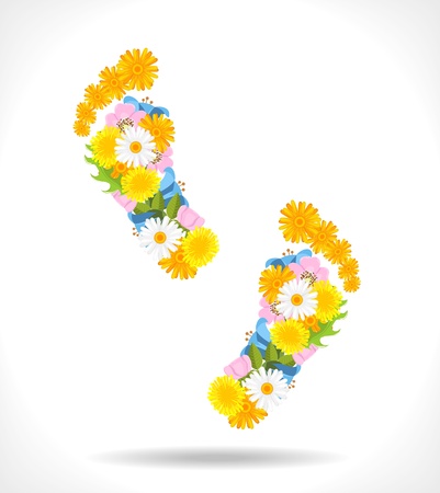 abstract footprints composed from spring flowers on white background illustrationのイラスト素材