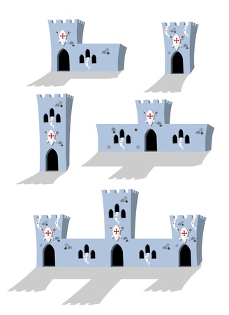 collection of cartoon medieval castles on white background -  illustrationのイラスト素材