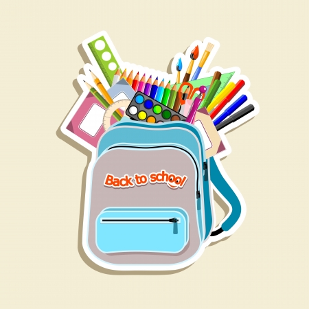 schoolbag with stationery - illustrationのイラスト素材
