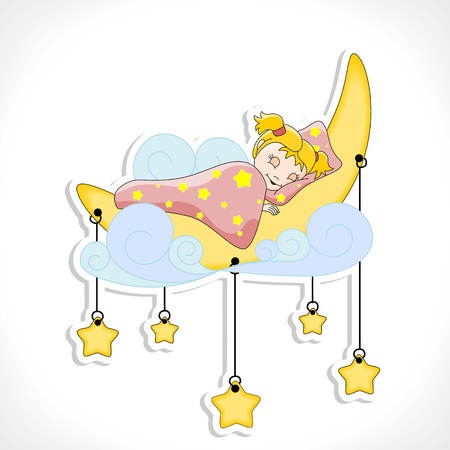 cute girl sleeping on a moon - kid illustrationのイラスト素材