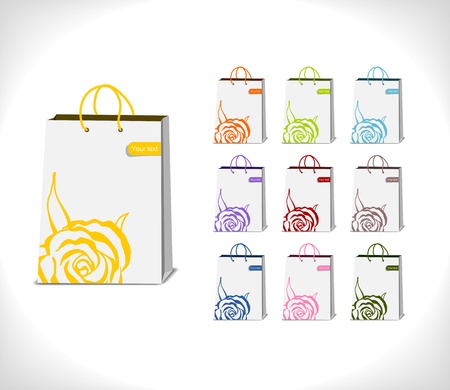 shopping bags decorated with abstract rose in various colorful variations - illustrationのイラスト素材