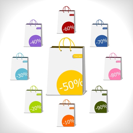 shopping bags decorated with percent stickers -illustrationのイラスト素材