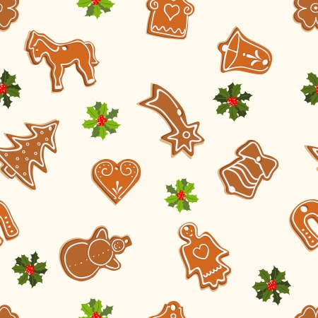 christmas seamless pattern with gingerbread and holy - vector illustrationのイラスト素材