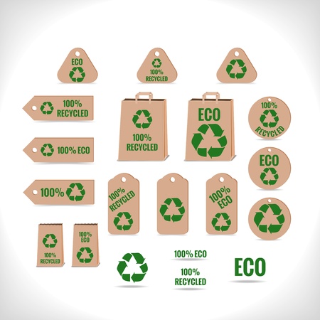 collection of tags and other objects with recycling theme - vector illustrationのイラスト素材