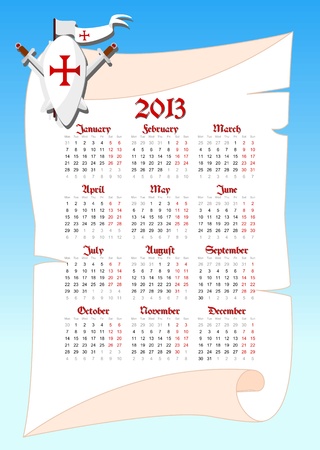 calendar 2013 in medieval style for children- vector illustrationのイラスト素材