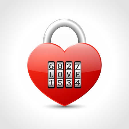 red padlock -  heart with combination lock, with text LOVE,のイラスト素材