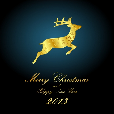golden deer on night sky, christmas のイラスト素材