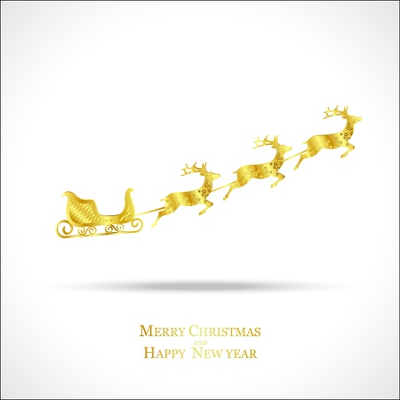 golden deer with red sleigh on white background, christmas のイラスト素材