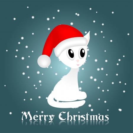 white kitty with red christmas cap,   illustration, contains gradients and transparencyのイラスト素材