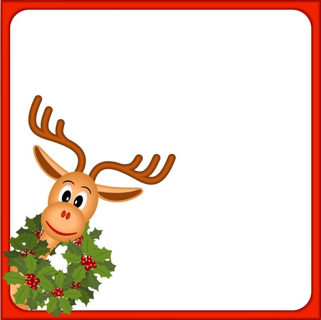 funny christmas reindeer with wreath of holly, illustrationのイラスト素材
