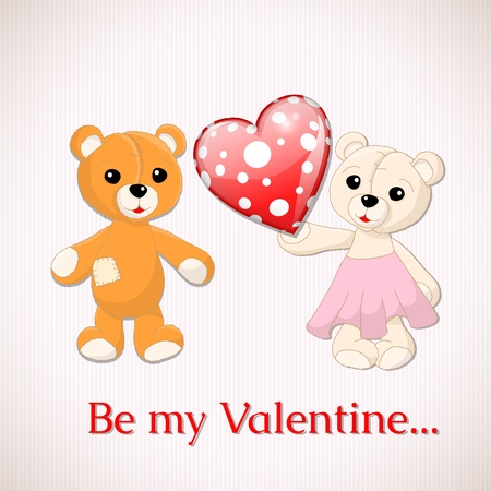 Valentine greeting card with two teddy bears and red dotted heart, illustration, with gradient meshes and transparencyのイラスト素材
