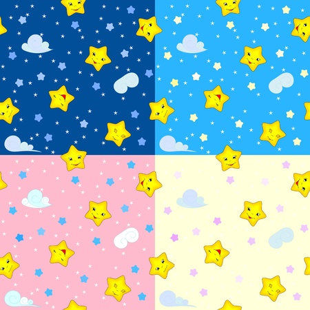 four seamless patterns with happy stars, kid vector illustration, eps 8のイラスト素材