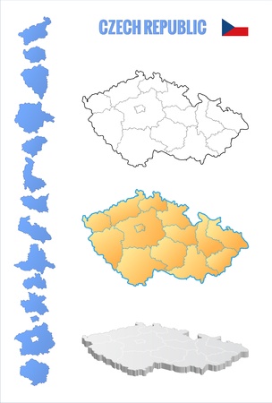 Outline map of czech republic and region, isolated,  vector illustrationのイラスト素材