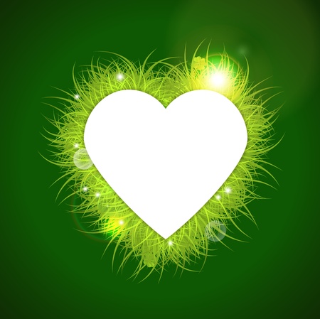 white heart with green fresh grass, on green background, vector illustration, eps 10 with gradients and transparencyのイラスト素材