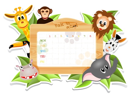 school timetable with animals, illustration with transparencyのイラスト素材