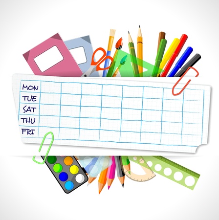 school timetable with stationery, vector illustration, eps10 with transparencyのイラスト素材
