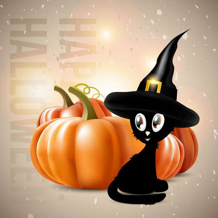 Halloween theme - black cat with pumpkinsのイラスト素材