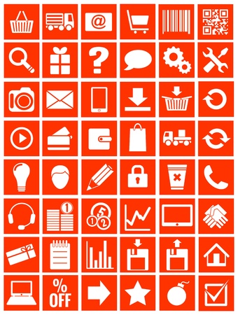 web icons for eshop, flat design, white on red backgroundのイラスト素材