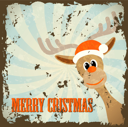 retro christmas theme with reindeer and text merry christmas, vector illustration, eps 10, with transparencyのイラスト素材