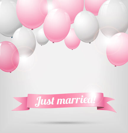 wedding banner with pink and white balloons, vector illustration, eps 10 with transparencyのイラスト素材
