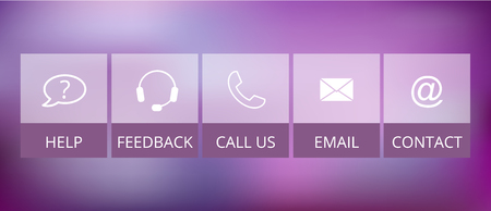 transparent contact buttons, suitable for flat design, on violet blurry backgroundのイラスト素材