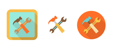 three retro icons with hammer and wrench, toolのイラスト素材