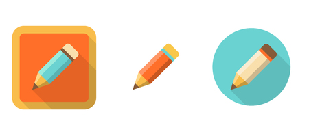 three retro pencil icons in flat style isolated on white backgroundのイラスト素材