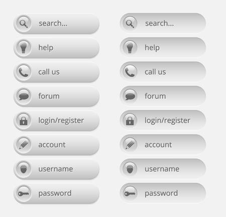 glossy gray internet buttons on white background, vector illustration, eps 10 with transparencyのイラスト素材