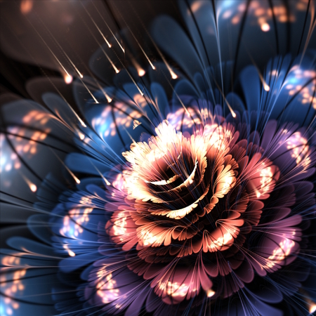 orange-blue fractal flower, digital artwork, illustrationの写真素材