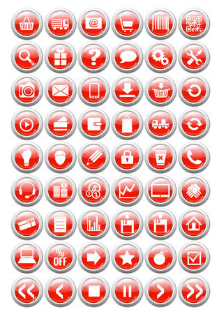 web icons for eshop, with glossy effect, white on red background,のイラスト素材