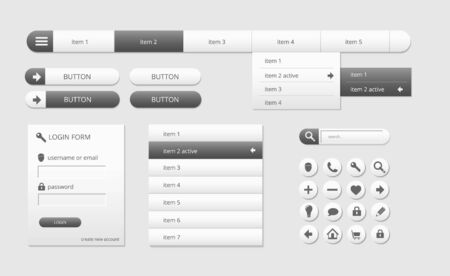 modern black and white web ui elementsのイラスト素材