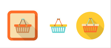 three icons of shopping cart in flat style, isolated on white background, vector illustration, eps 10 with transparencyのイラスト素材