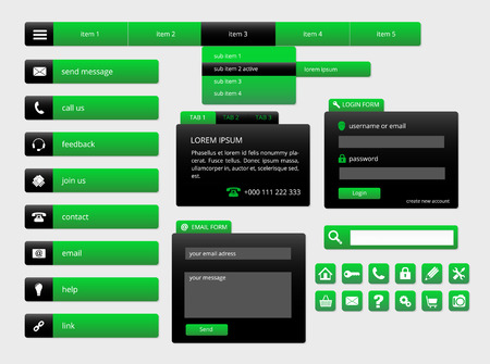 modern black and green web ui elements, forms, buttons and icons, vector illustration, eps 10 with transparencyのイラスト素材