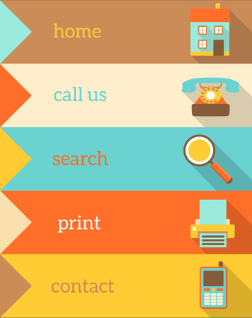 set of five colorful flat retro icons, vector illustration, eps10 with transparencyのイラスト素材