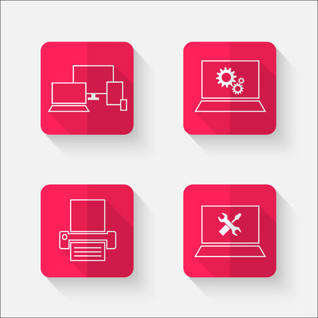 red flat buttons with computer theme, suitable for flat design, vector illustration, eps 10 with transparencyのイラスト素材