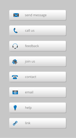 simple gray internet buttons with blue-gray icons, on gray background, vector illustration, eps10, with transparencyのイラスト素材